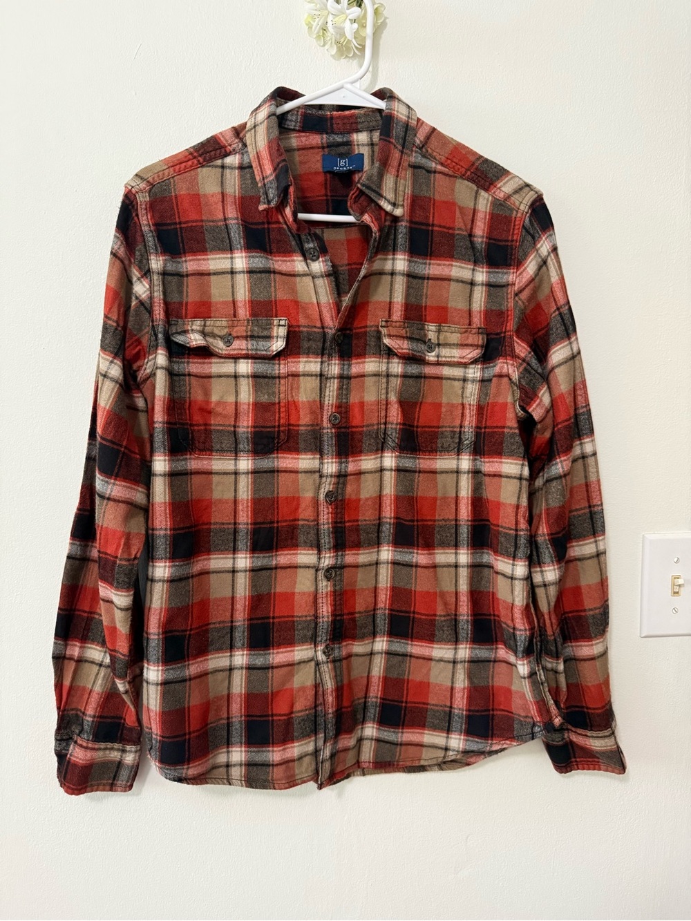 George Red and Black Plaid Button-Down Shirt